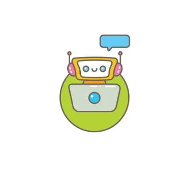 Cute chatbot character or intelligent assistant with speech bubble isolated on Stock Illustration