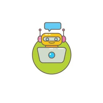 Cute chatbot character or intelligent assistant with speech bubble isolated on Stock Illustration