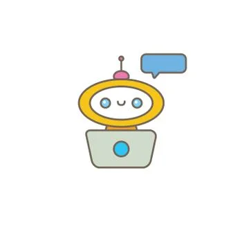 Cute chatbot character or intelligent assistant with speech bubble isolated on Stock-Illustration