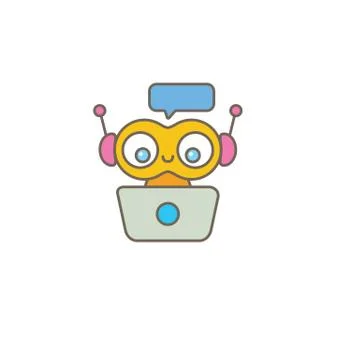 Cute chatbot character or intelligent assistant with speech bubble isolated on Stock-Illustration