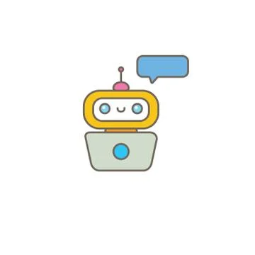 Cute chatbot character or intelligent assistant with speech bubble isolated on Stock-Illustration