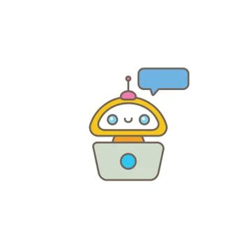 Cute chatbot character or intelligent assistant with speech bubble isolated on Stock-Illustration
