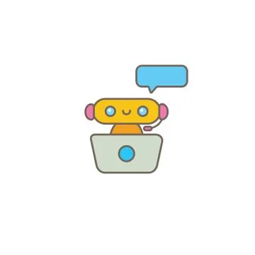 Cute chatbot character or intelligent assistant with speech bubble isolated on Stock-Illustration