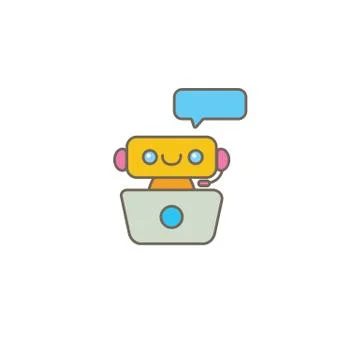 Cute chatbot character or intelligent assistant with speech bubble isolated on Stock-Illustration