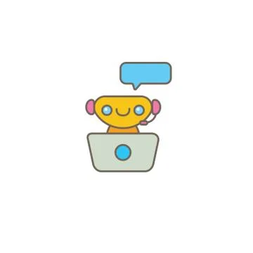 Cute chatbot character or intelligent assistant with speech bubble isolated on Stock-Illustration