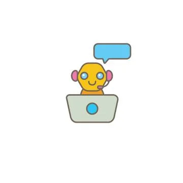 Cute chatbot character or intelligent assistant with speech bubble isolated on Stock-Illustration