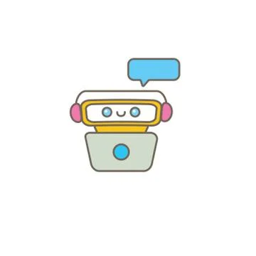 Cute chatbot character or intelligent assistant with speech bubble isolated on Stock-Illustration