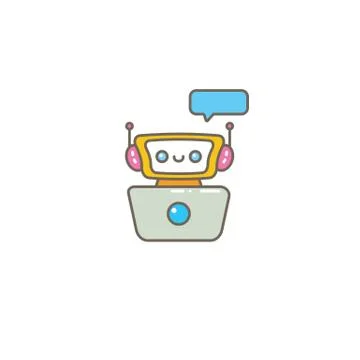 Cute chatbot character or intelligent assistant with speech bubble isolated on Stock-Illustration