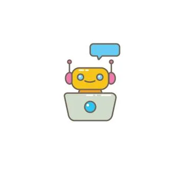 Cute chatbot character or intelligent assistant with speech bubble isolated on Stock-Illustration