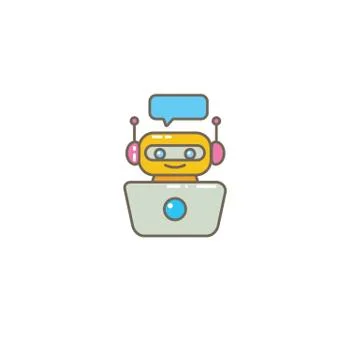 Cute chatbot character or intelligent assistant with speech bubble isolated on Stock-Illustration