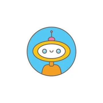 Cute chatbot character or intelligent assistant with speech bubble isolated on Stock-Illustration