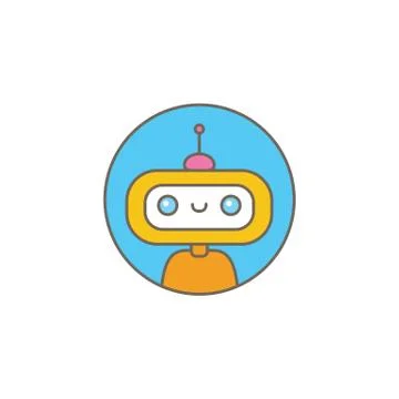 Cute chatbot character or intelligent assistant with speech bubble isolated on Stock-Illustration