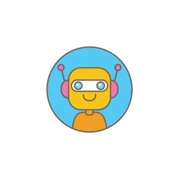 Cute chatbot character or intelligent assistant with speech bubble isolated on Stock-Illustration