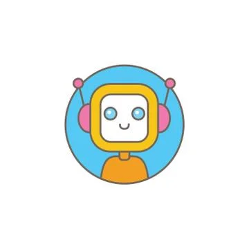 Cute chatbot character or intelligent assistant with speech bubble isolated on Stock-Illustration