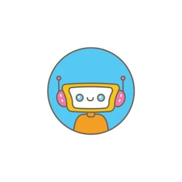 Cute chatbot character or intelligent assistant with speech bubble isolated on Stock-Illustration