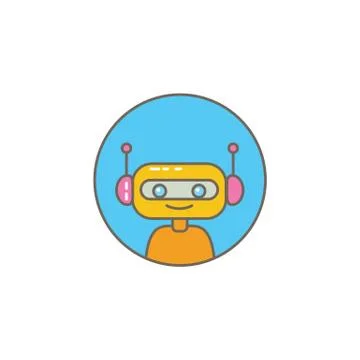Cute chatbot character or intelligent assistant with speech bubble isolated on Stock-Illustration