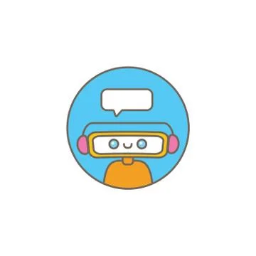 Cute chatbot character or intelligent assistant with speech bubble isolated on Stock-Illustration