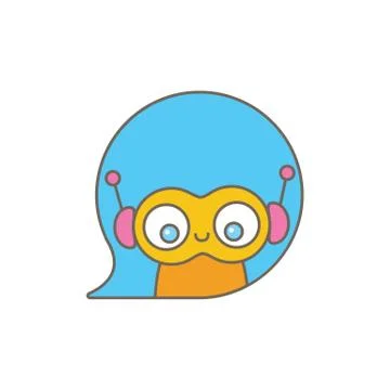 Cute chatbot character or intelligent assistant with speech bubble isolated on Stock-Illustration