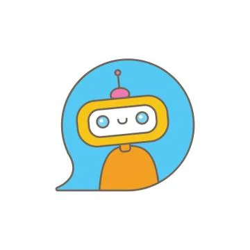 Cute chatbot character or intelligent assistant with speech bubble isolated on Stock Illustration