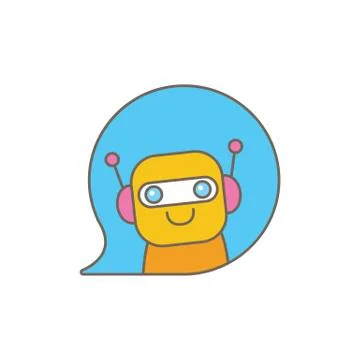 Cute chatbot character or intelligent assistant with speech bubble isolated on Illustrazione stock