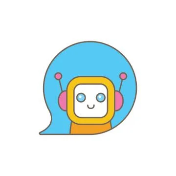 Cute chatbot character or intelligent assistant with speech bubble isolated on Stock Illustration