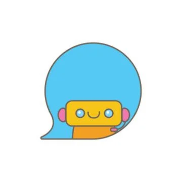 Cute chatbot character or intelligent assistant with speech bubble isolated on Stock-Illustration