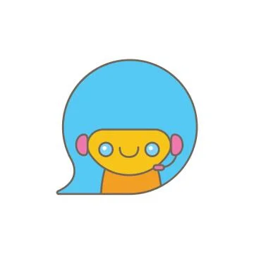 Cute chatbot character or intelligent assistant with speech bubble isolated on Stock Illustration