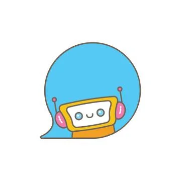 Cute chatbot character or intelligent assistant with speech bubble isolated on Stock-Illustration