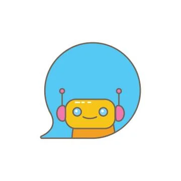 Cute chatbot character or intelligent assistant with speech bubble isolated on Stock-Illustration