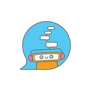 Cute chatbot character or intelligent assistant with speech bubble isolated on Stock Illustration