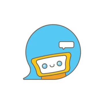 Cute chatbot character or intelligent assistant with speech bubble isolated on Stock-Illustration