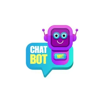 Cute chatbot character or intelligent assistant with speech bubble isolated on Illustrazione stock