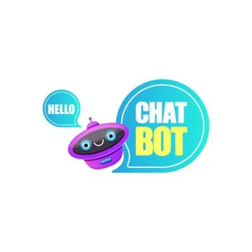 Cute chatbot character or intelligent assistant with speech bubble isolated on Illustrazione stock