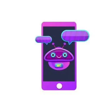 Cute chatbot character or smart phone intelligent assistant isolated on white Stock-Illustration
