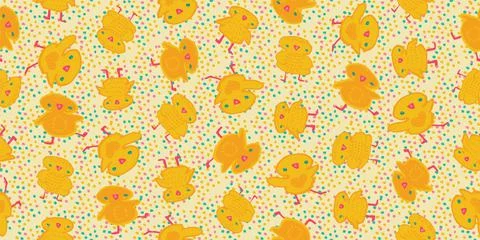 Cute cheerful chickens seamless vector pattern Illustrazione stock