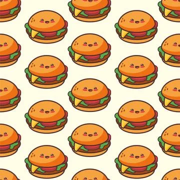 Cute Cheerful Hamburger Seamless Pattern Cute Cheerful Hamburger Seamless ... Stock Photos