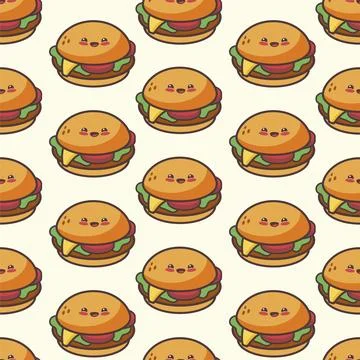 Cute Cheerful Hamburger Seamless Pattern Stock Photos