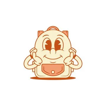 Cute cheerful schoolbag back to school cartoon character smiling isometric .. Stock Illustration