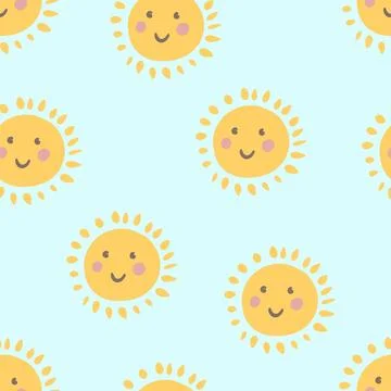 Cute cheerful seamless sun pattern perfect for summer kids designs print Stock Illustration
