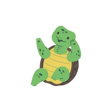 A cute cheerful spotted turtle dances while sitting on its shell vector icon on Stock Illustration