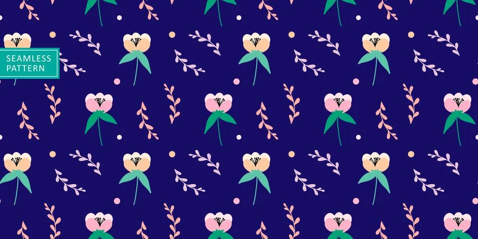 Cute cheerful vector seamless pattern with small flowers Stock Illustration
