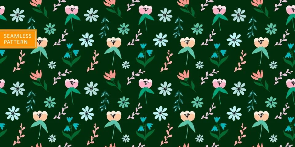 Cute cheerful vector seamless pattern with small flowers Stock Illustration