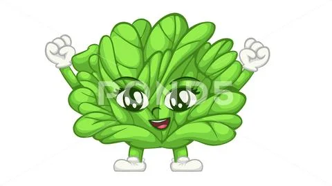 Cute Cheering Lettuce Cartoon Mascot. Healthy Food Character Illustration Modello PSD
