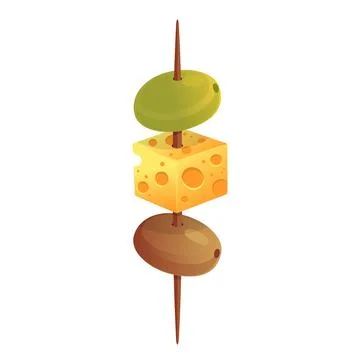 Cute Cheese and Olive Skewer Cartoon Vector Illustration Stock Illustration