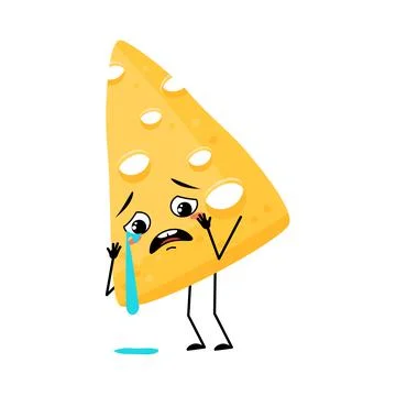 Cute cheese character with crying and tears emotion, sad face, depressive eyes Stock Illustration