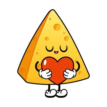 Cute cheese character hugging red heart with love Stock Illustration