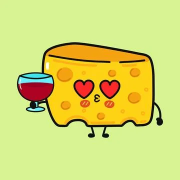 Cute cheese character with wine Ilustração Stock