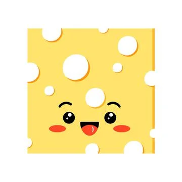 Cute cheese laugh square shape slices with hole vector icon isolated on white Stock Illustration