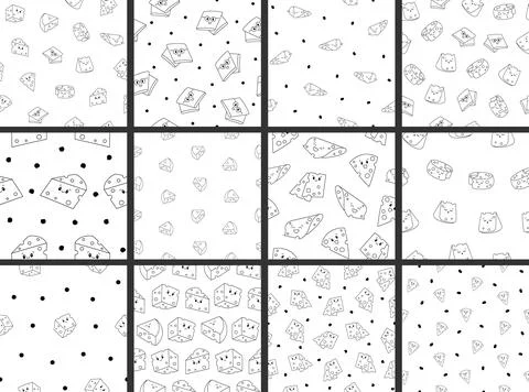 Cute cheese. Seamless pattern. Coloring Page. Stock Illustration