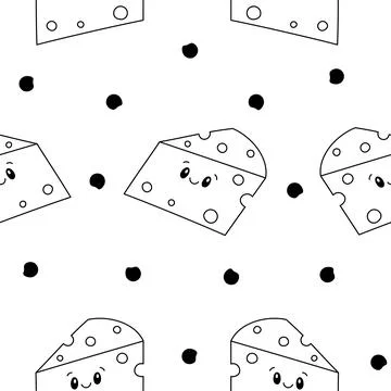 Cute cheese. Seamless pattern. Coloring Page. Stock Illustration